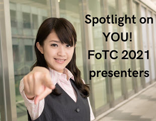 Woman pointing at viewer. Spotlight on YOU! FoTC 2021 presenters.
