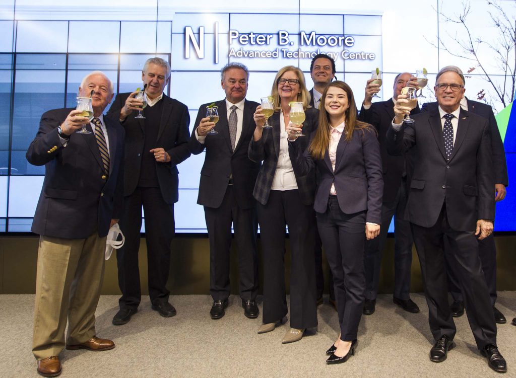 The platform party makes a toast to innovation at Georgian with molecular gastronomy mocktails.