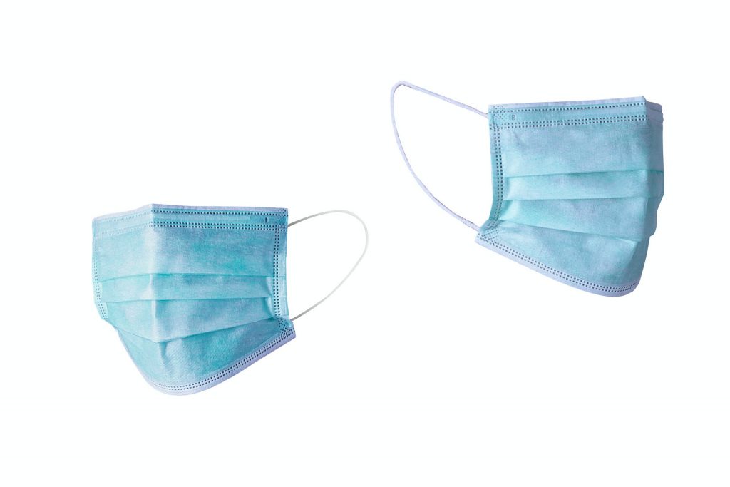 Two medical (surgical and procedural) face masks