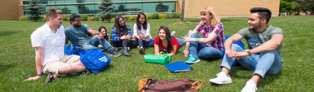 students sitting in grass