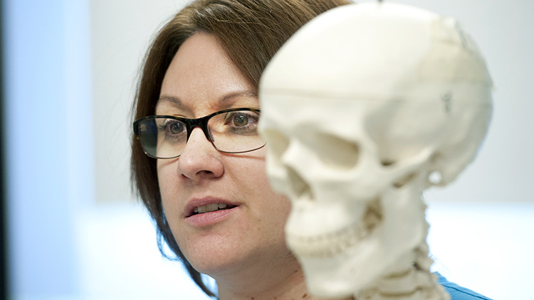 Nursing student and skeleton