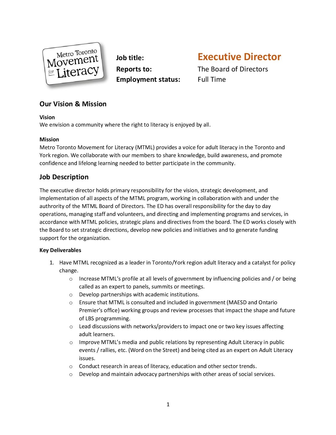 Park district executive director job description