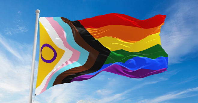 The Progress Pride Flag (pictured) was designed in 2021 by Valentino Vecchietti, of Intersex Equality Rights UK.