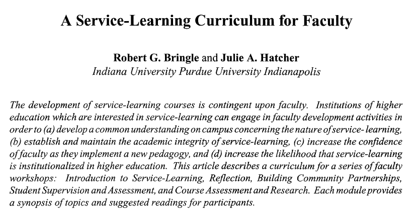 Image of "A Service-Learning Curriculum for Faculty" paper