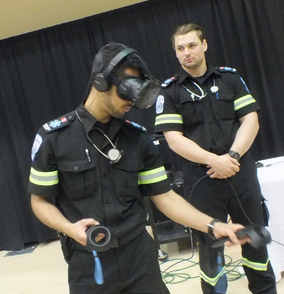 Paramedic student using virtual reality gear.