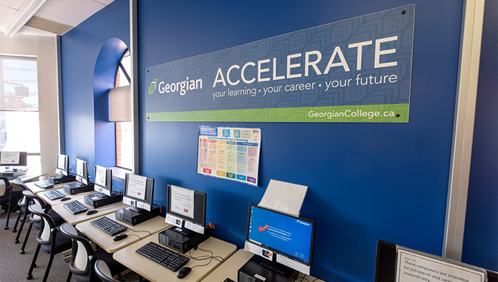 Computer stations at Georgian's Career and Employment Community Services centre on Collier St. in Barrie