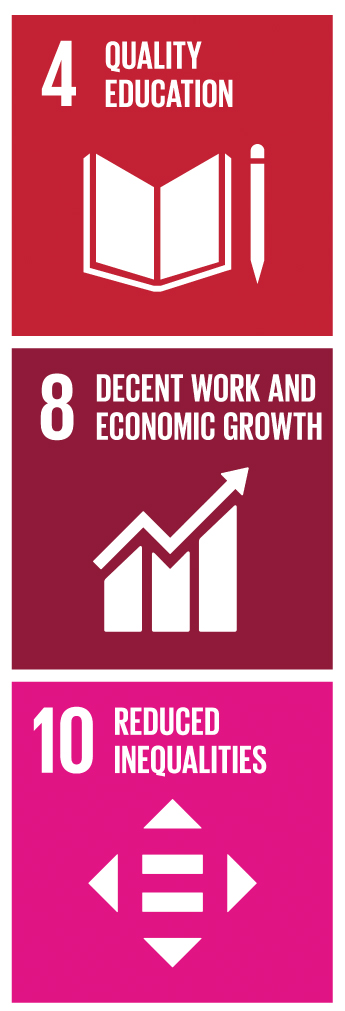 un sdg 4,8,and 10 colorful graphics