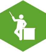 icon of a teacher standing at a podium holding a ruler