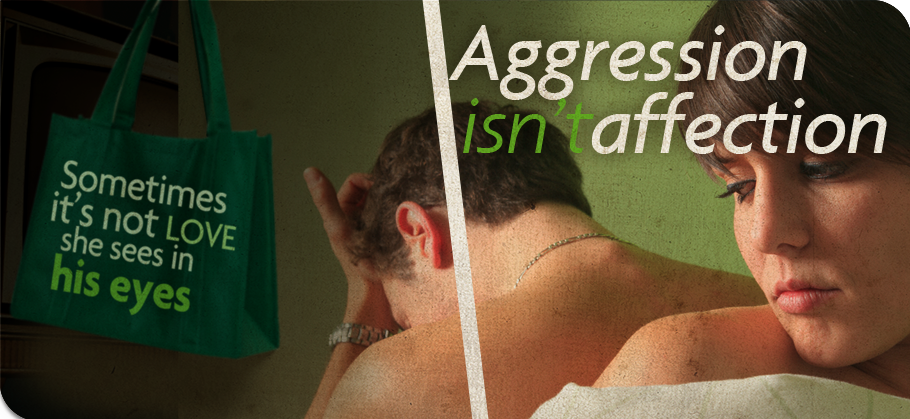aggression isn't affection, female and male facing back to back