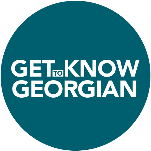 teal circle that says Get to Know Georgian