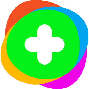 Flipgrid logo. Colourful circles with a + symbol in the middle.