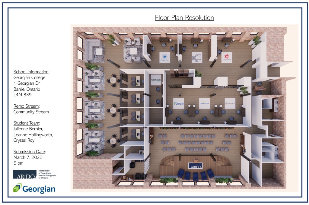 Floor plan project by Julienne Bernier, Leanne Hollingworth and Crystal Roy, Honours Bachelor of Interior Design students - entry for the ARIDO Remo Challenge