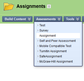 screenshot of blackboard assignments menu