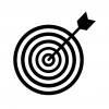 icon of a bulls eye target with an arrow through the centre