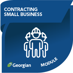 Contracting Small Business module badge, featuring an icon with three workers wearing construction hard hats