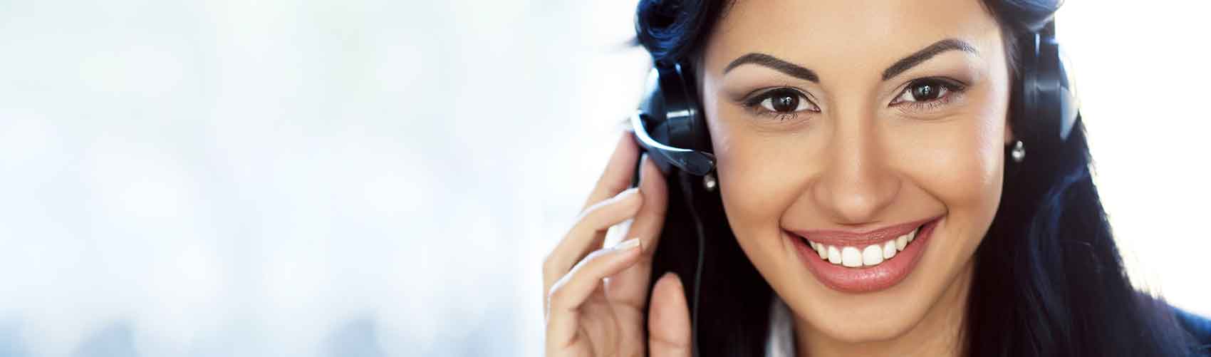 A close up of an operator at a contact centre