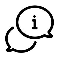 icon of two speech bubbles with an "i" for information inside one