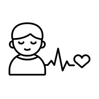 icon of a person with their eyes closed and a heart with heart rate next to them