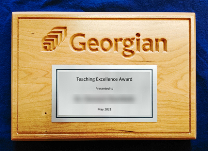 Teaching Excellence Award plaque 2021